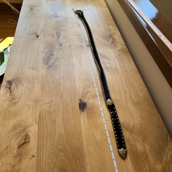 US MECO PARIS BELT VTG BLACK LEATHER METAL MESH BRONZE GROMMET STUDS WESTERN - Picture 9 of 12